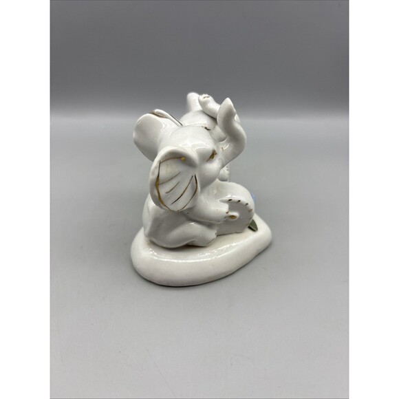 Vintage Ceramic Elephant White/Gold Glossy 4” Playing Instrument Rose Heart Base - Picture 4 of 8